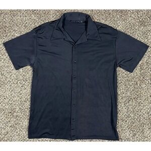 Vintage Positano Black Button Up Stretch Short Sleeve Clubbing Shirt Sz Large